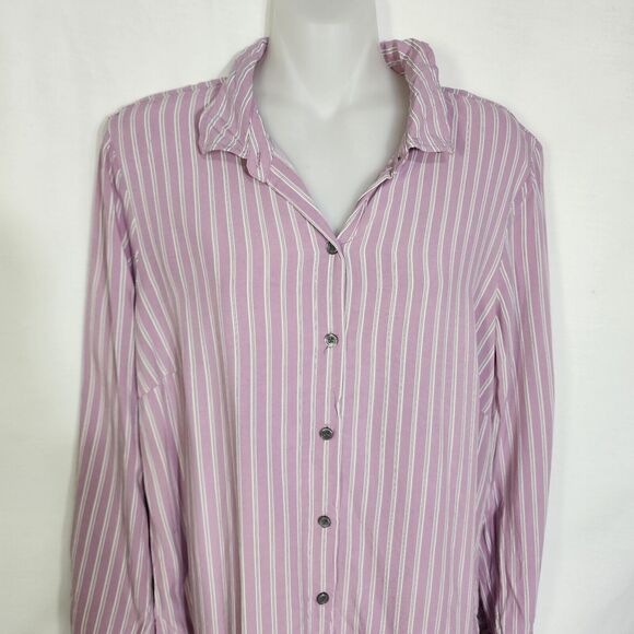 J Jill Womens Top Blouse Medium Purple Striped Long Sleeve Button Shirt Viscose - Picture 3 of 9